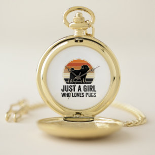 Pug Lover Vintage Just A Girl Dog Shirt Design_1 Pocket Watch