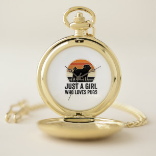 Pug Lover Vintage Just A Girl Dog Shirt Design_1 Pocket Watch