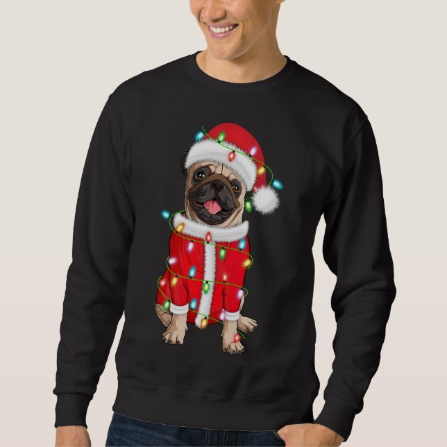Pug Lover Xmas Lighting Santa Hat Pug Christmas Sweatshirt (Front)