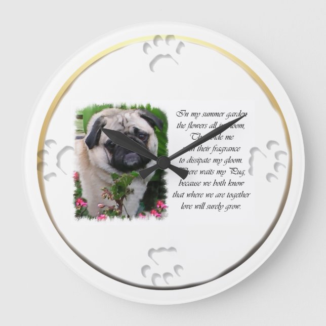 Pug Lovers Art Large Clock (Front)