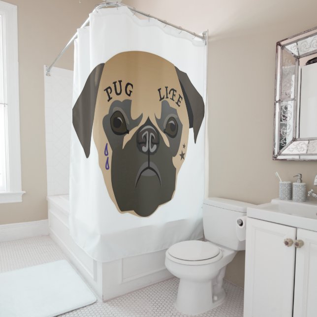 Pug Lovers | Cute Pug Life Shower Curtain (In Situ)