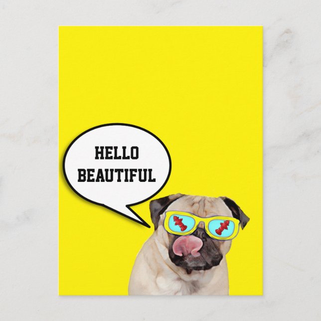 Pug loving fire hydrant  poster postcard (Front)