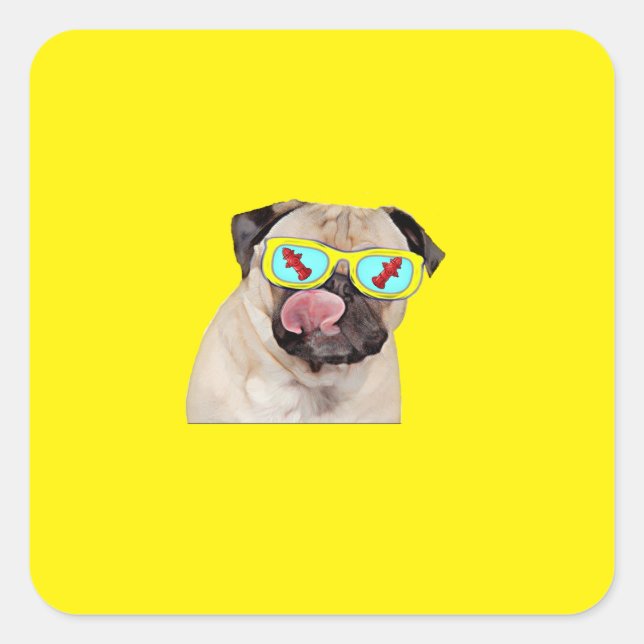 Pug loving fire hydrant   square sticker (Front)