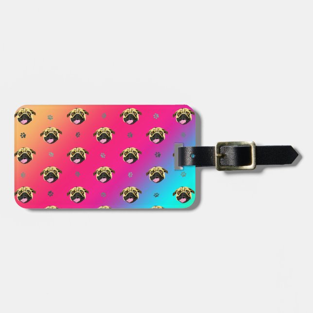 Pug Luggage Tag Rainbow (Front Horizontal)