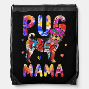 Pug Mama Colorful Pug Dog Mom Pet Lovers Drawstring Bag