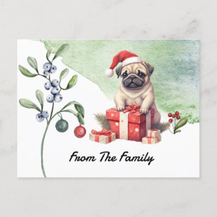 Pug Merry Christmas watercolor Postcard