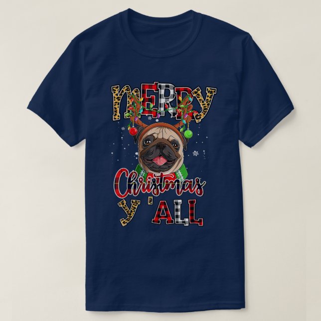 Pug Merry Christmas You All Pugmas Leopard Reindee T-Shirt (Design Front)