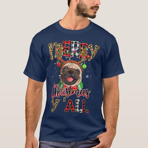 Pug Merry Christmas You All Pugmas Leopard Reindee T_Shirt