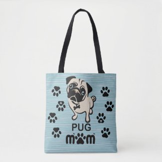 Pug Mom Blue  Tote Bag