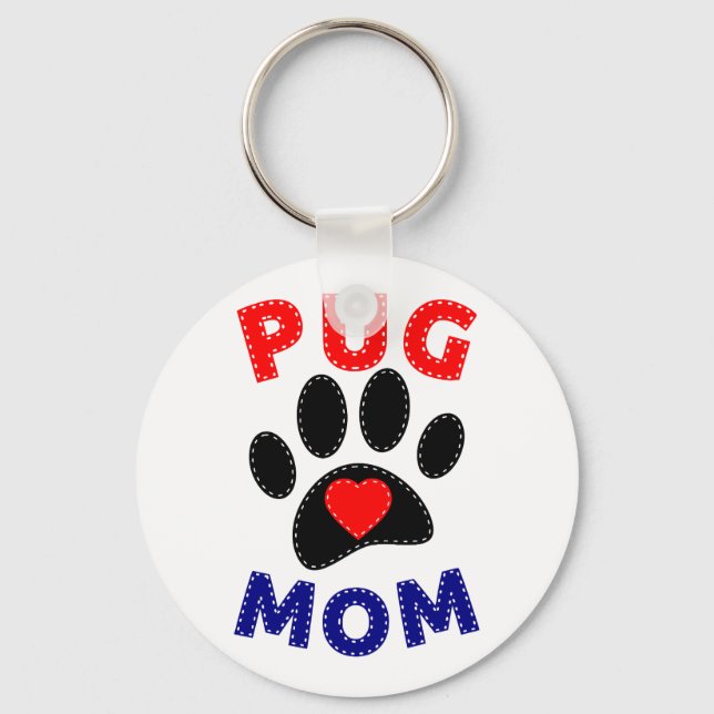 Pug Mom Dog Mom Drawing Keychain (Front)