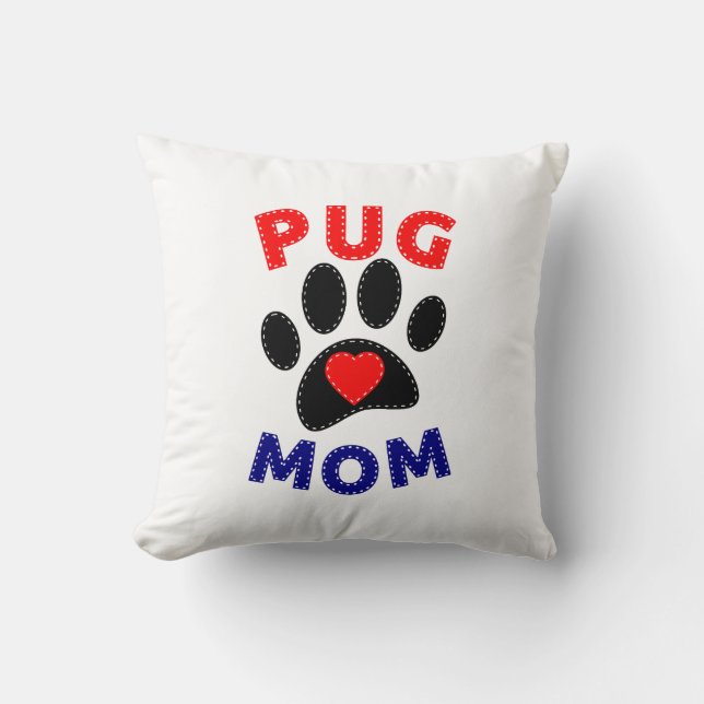Pug Mom Dog Mom Drawing Throw Pillow (Front)