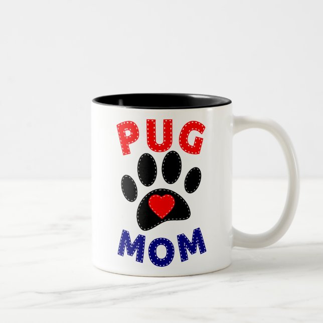Pug Mom Dog Mom Drawing Two-Tone Coffee Mug (Right)