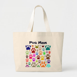 Pug Mom Dog Paw Prints Large Tote Bag