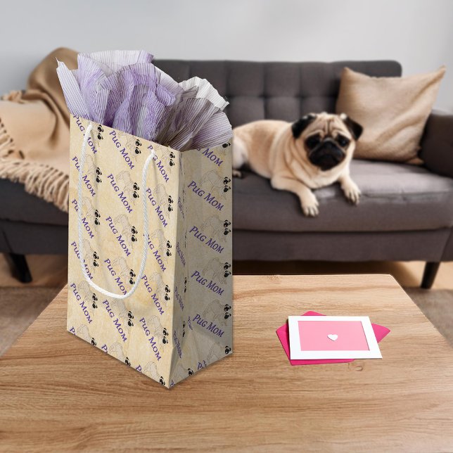 Pug Mom Pair of Fawn Pug Dogs Pattern Small Gift Bag (Pug Mom Pair of Fawn Pug Dogs Pattern Small Gift Bag)