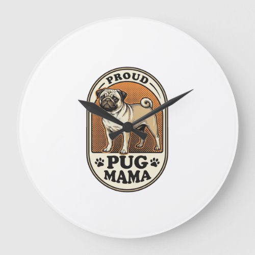 Pug Mom Shirt Vintage Engraving Dog Lover Graphic_ Large Clock