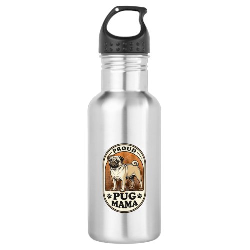 Pug Mom Shirt Vintage Engraving Dog Lover Graphic_ Stainless Steel Water Bottle