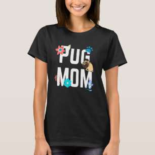 Pug Mom Spring Flower Cute Vintage Retro Dog T-Shirt