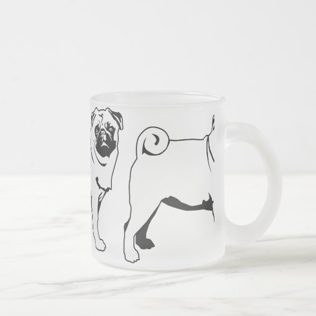 Pug Mops Frosted Glass Coffee Mug (Right)