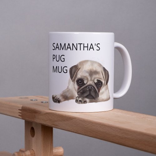 Pug Mug Monogram Name Watercolor dog