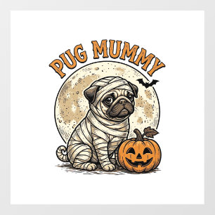 Pug Mummy Halloween Vintage Dog Shirt Design_1 Window Cling
