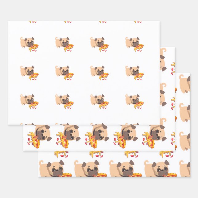Pug n Pizza Wrapping Paper Sheet Set (Set)