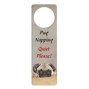 Pug Napping, Quiet Please Door Hanger