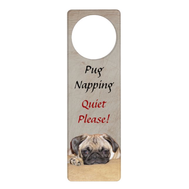 Pug Napping, Quiet Please Door Hanger (Front)