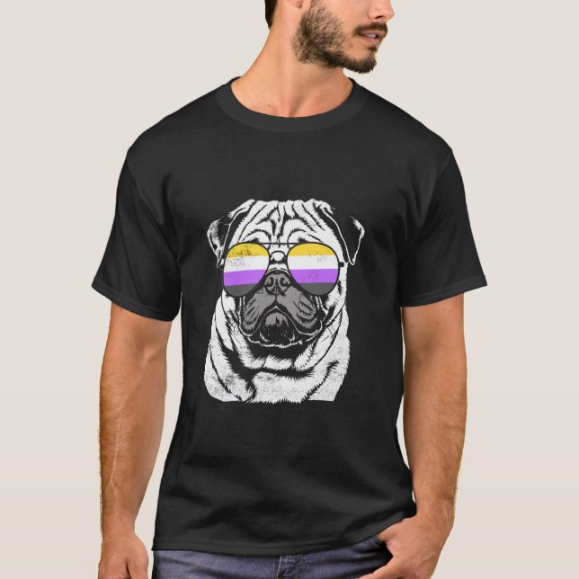 Pug Non Binary Sunglasses Pride Month T-Shirt (Front)