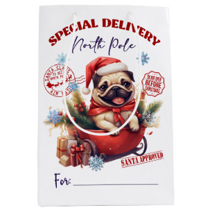 Pug North Pole Delivery Medium Gift Bag