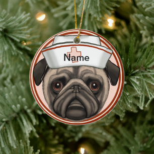 Pug nurse ceramic ornament