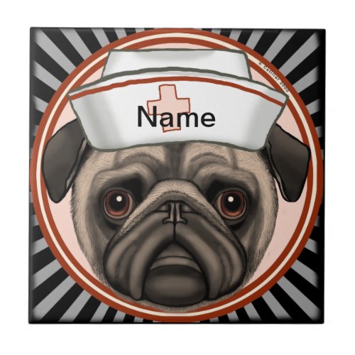 Pug Nurse custom name  Ceramic Tile
