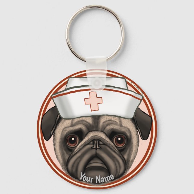Pug Nurse  Keychain (Front)
