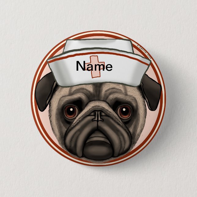 Pug nurse  pinback button (Front)