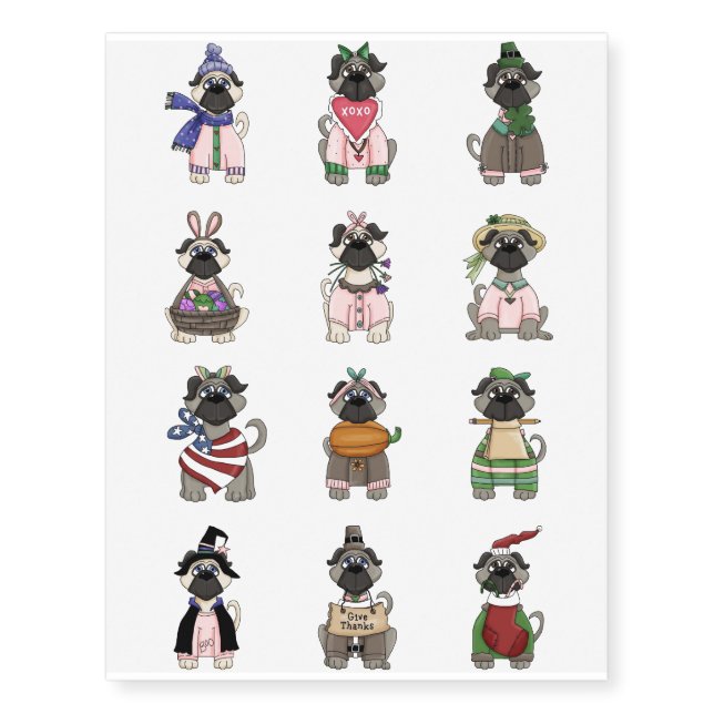 Pug of the Month Temporary Tattoos (Front)