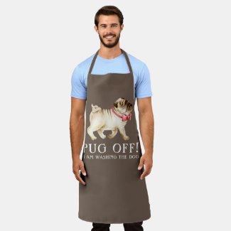 Pug off! custom name pug art dog brown apron