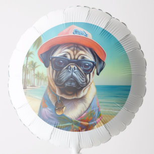 Pug on Beach, summer gift for dog lover Balloon