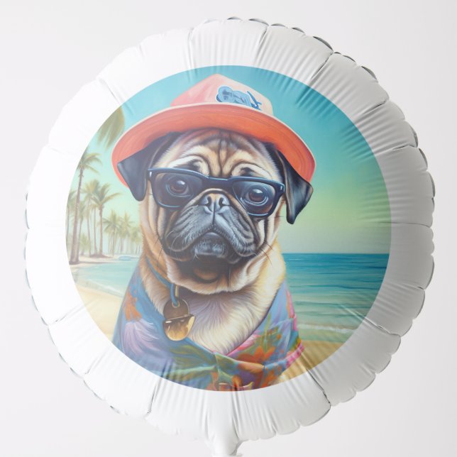 Pug on Beach, summer gift for dog lover  Balloon (Front)