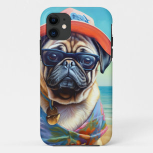 Pug on Beach, summer gift for dog lover iPhone 11 Case