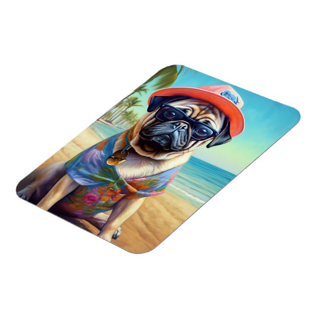 Pug on Beach, summer gift for dog lover  Magnet (Left Side)