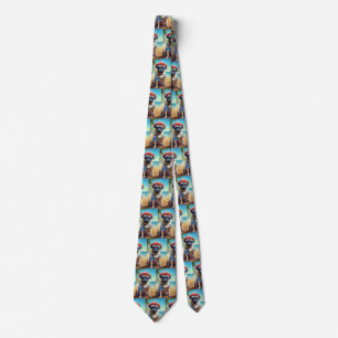 Pug on Beach, summer gift for dog lover Neck Tie