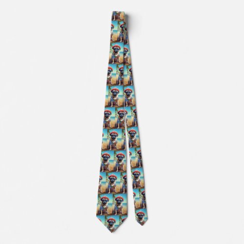 Pug on Beach summer gift for dog lover  Neck Tie