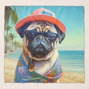 Pug on Beach, summer gift for dog lover  Scarf