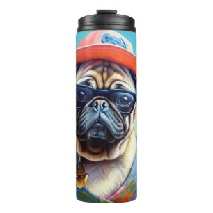 Pug on Beach, summer gift for dog lover  Thermal Tumbler