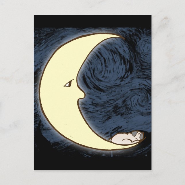 Pug on the Moon Postcard (Front)