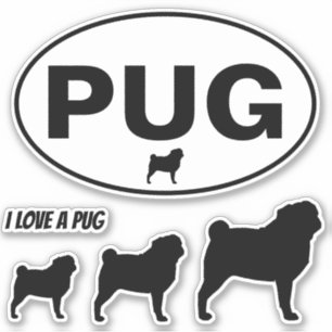 PUG Oval Sticker and Silhouettes Vinyl Sticker Set