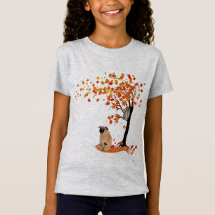 Pug Owl And Fall Tree Pug Owner Funny Pug Autumn T-Shirt
