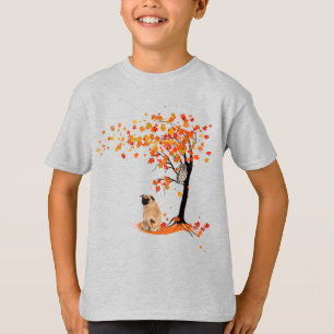 Pug Owl And Fall Tree Pug Owner Funny Pug Autumn T-Shirt