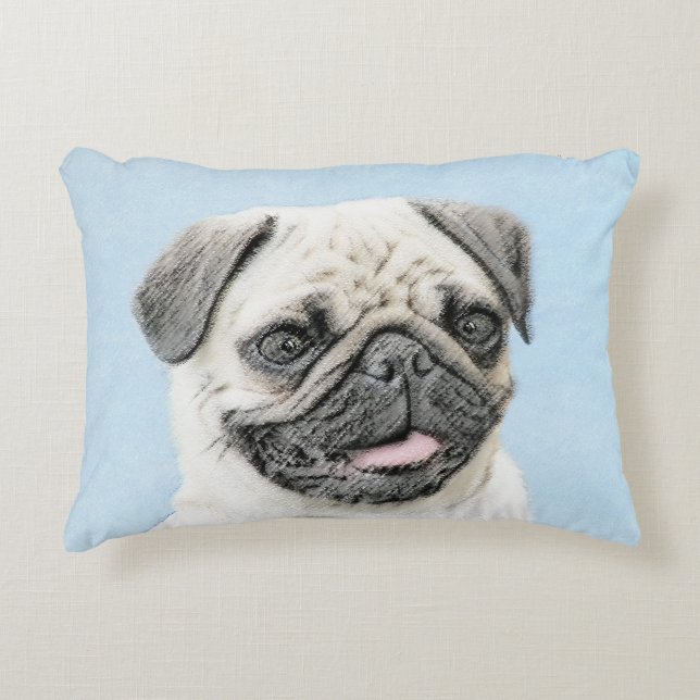 Pug Painting - Cute Original Dog Art Accent Pillow (Front)