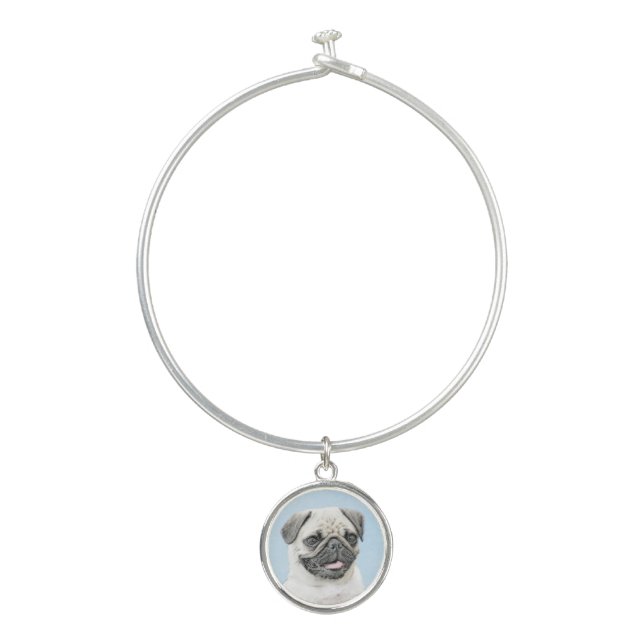 Pug Painting - Cute Original Dog Art Bangle Bracelet (Front)