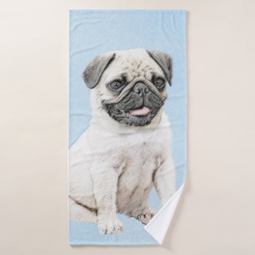 Pug Painting _ Cute Original Dog Art Bath Towel Set